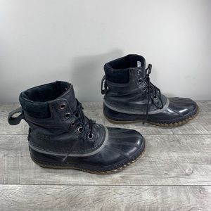 Sorel NY1848 Youth Boys Duck Black Leather Snow Winter Rain Booties Boots Size 5
